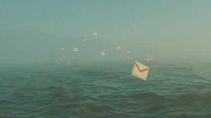 Digital Flood Warning Concept with Overflowing Email Icons and Cybersecurity Threat Alerts on Blurred Server Background for Data Protection Marketing