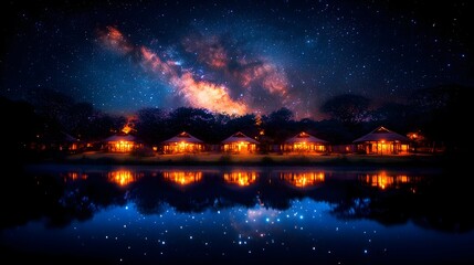 Fototapeta premium Night Sky Safari Lodges Milky Way Reflection