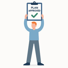 Flat Illustration of Man Holding Approved Plan on Clipboard