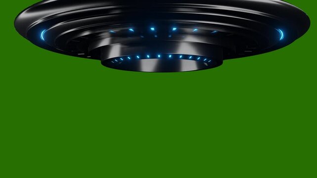 Flying saucer rotate animation. Realistic UFO rotate animation on green background. Full HD. 4K