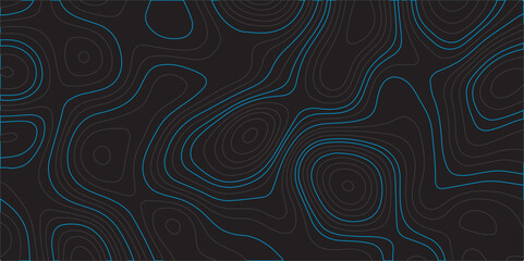 Design a dark abstract background featuring smooth, topographic contour lines in deep blue tones. The lines should flow organically across the black surface, creating a sense of depth and elevation.