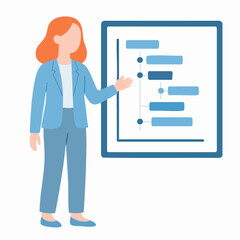 Flat Illustration of Woman Presenting Timeline Gantt Chart at Meeting