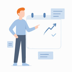 Flat Illustration of a Man Presenting Data on a Calendar Board