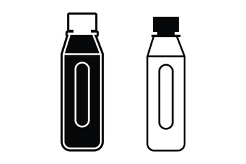 Water Bottle art silhouette vector with line art on white background