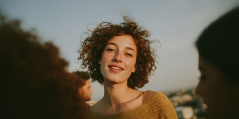 Autumn rooftop coworking team huddle after Pride HR session with soft natural light and urban skyline for inclusive workplace allyship
