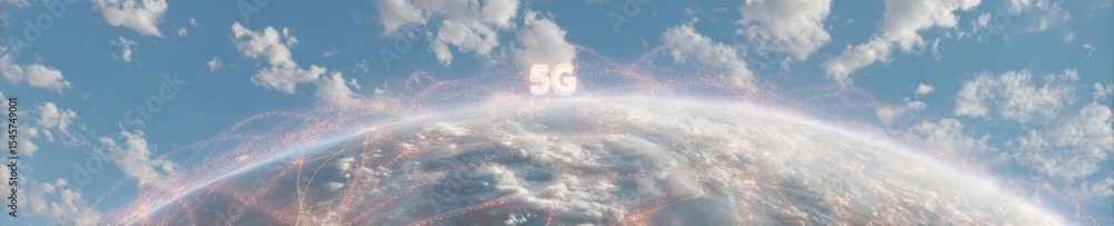 Poster Futuristic 6G Technology Symbol Above Earth with Illuminated Global Network Lines Representing Next-Gen Wireless Innovation and Digital Transformation