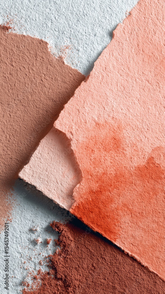 Poster Washed pigment abstract art with textured brush strokes and geometric fragmentation in dusty rose and terracotta for creative marketing and modern design