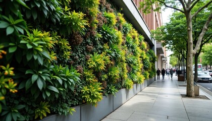 Obraz premium Lush green vertical garden adorns a city street.