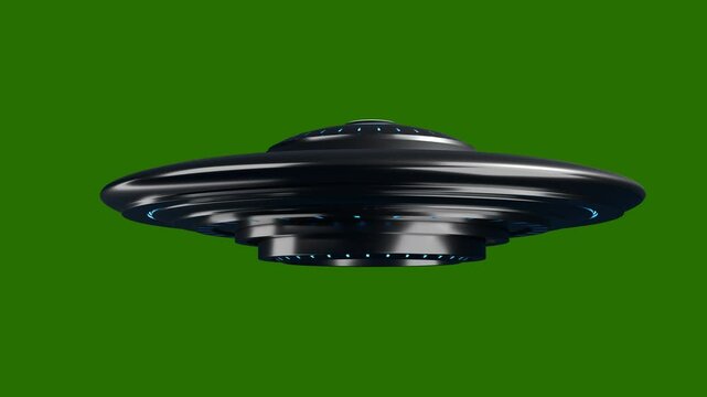 Flying saucer rotate animation. Realistic UFO rotate animation on green background. Full HD. 4K