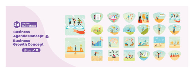 Business agenda and business growth illustration collection. Mega set.