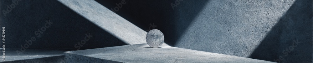 Aufkleber Strategic reserve single Bitcoin coin on futuristic digital surface with blockchain network patterns symbolizing modern cryptocurrency investment and finance innovation