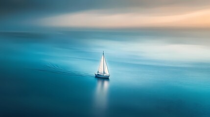 Serene Sailboat Ocean Voyage at Sunrise Minimalist Seascape isolated on transparent background