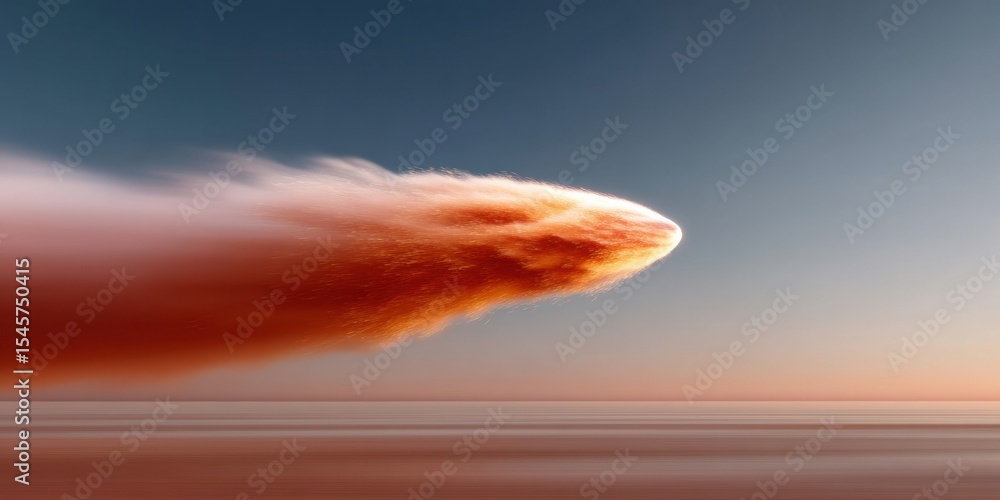 Aufkleber Tactical Missile in Flight with Dynamic Smoke and Flame Trail Showing Aerodynamic Design and Atmospheric Distortion for Military Defense and Security Technology