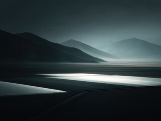 Remote sensing agricultural landscape with serene rolling hills and mountain ranges, showcasing sustainable farming and rural tranquility in eco-conscious environment