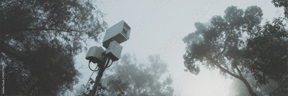 Poster modern air quality monitoring station with environmental sensors in urban park - advanced pollution 