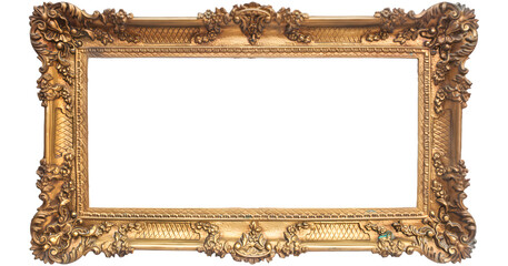 Ornate Gold Baroque-Style Picture Frame; Elegant, Luxurious, Empty.