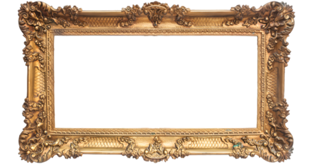 Ornate Gold Baroque-Style Picture Frame; Elegant, Luxurious, Empty.