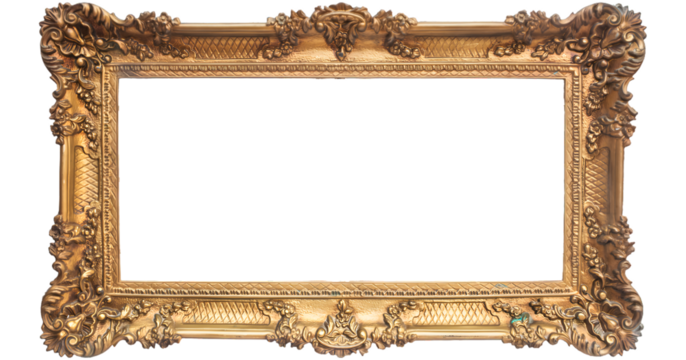Ornate Gold Baroque-Style Picture Frame; Elegant, Luxurious, Empty.