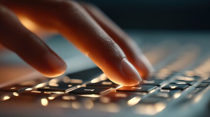 Close-up view of fingers typing on a laptop keyboard.