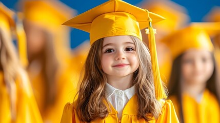 Preschool Graduation Girl, Ceremony, Cap, Gown,  Smiling, Classmates,  Kindergarten, Achievement