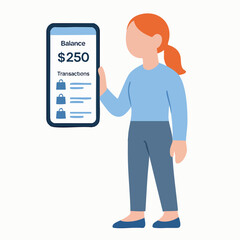 Flat Illustration Woman Checking her Balance on Mobile Phone Application