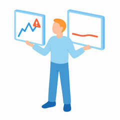 Isometric Man Analyzing Stock Market Data Trend Chart Illustration