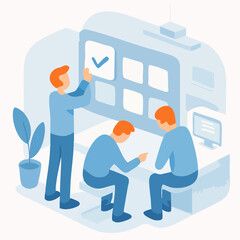 Isometric Illustration Business Teamwork Collaboration Planning Strategy on Whiteboard