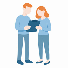 Flat Style Detail Two People Discussing Document Business Illustration