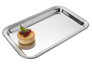 Single mini dessert tart with cherries on a silver serving tray