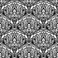 Fototapeta premium 250652 line scribble seamless scallop pattern, motifs floral hand drawn, scribble style, scallop pattern, design for seamless floral pattern, printing, wrapping, background and craft