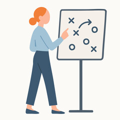 Flat Style Woman Presenting Business Strategy on Whiteboard Illustration