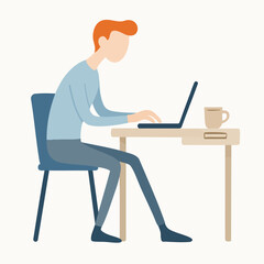 Flat Style Detailed Man Working From Home on Laptop Illustration