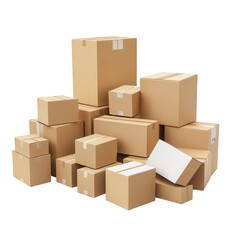 Cardboard boxes stacked delivery shipping packages warehouse logistics isolated on a transparent background