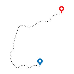 Route icon. Two points with dotted path and location pin. Route location icon two pin sign and dotted line. Distance icon illustration in eps 10.