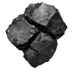 Black rock texture natural stone dark gray mineral fragment isolated on a transparent background