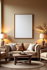 Elegant Sofa and Frame Mockup in Earth Tones