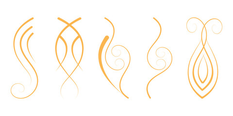 Golden swirls vector illustration set. Decorative flourishes design elements collection. Abstract shapes and curves.