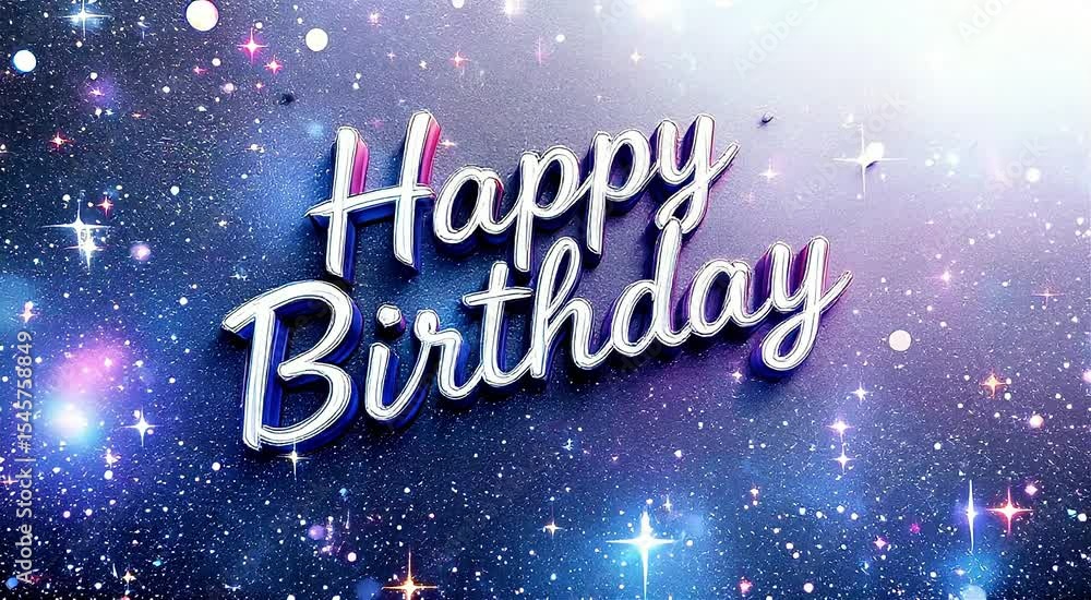 Aufkleber animated happy birthday text floating in a sparkling galaxy background