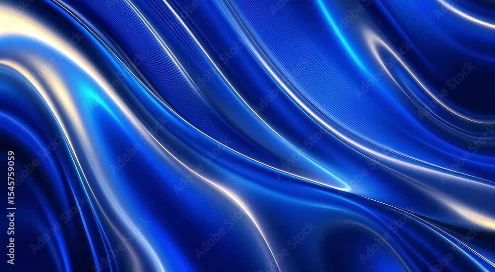 Poster dynamic blue abstract video with flowing lines and metallic reflections