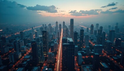 Fototapeta premium Cityscape panorama at twilight.