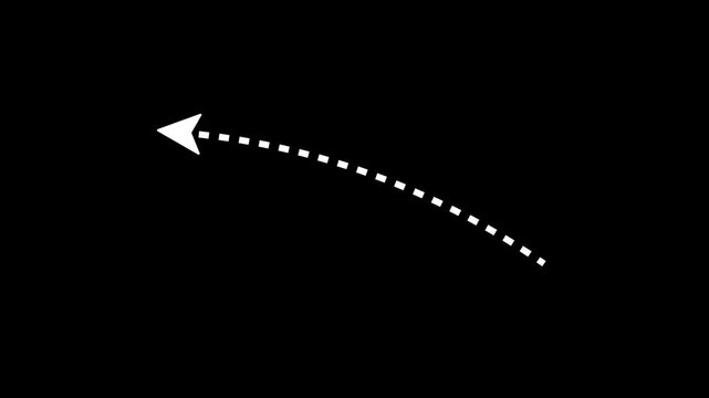 Thin dotted line arrow animation on black background, 4k video