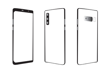 smartphone mockup white screen. mobile phone vector Isolated on White Background. phone different angles views. Vector illustration