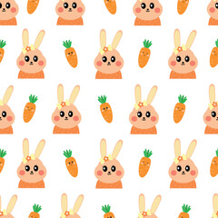 Obraz premium Seamless pattern cute cartoon bunny and carrot. cute animal drawing wallpaper and background