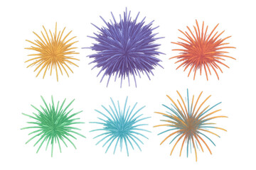 Set of colorful fireworks exploding on transparent background, perfect for celebrations and festive events