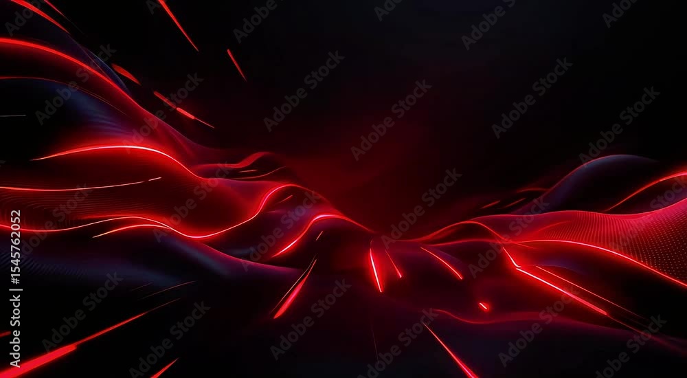 Poster abstract red light trails flowing across dark, wavy, and dynamic surfaces
