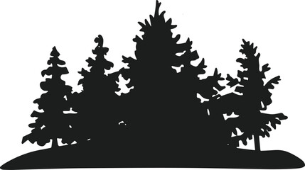 Mountain Evergreen Trees Silhouette Vector – Wilderness Nature Scene Illustration