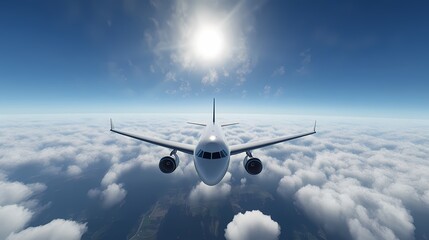 Obraz premium Airplane Flight Above Clouds Aerial View of Airplane Soaring Through the Sky 