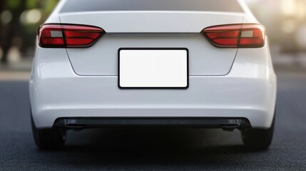 White Sedan Rear View with Blank License Plate
