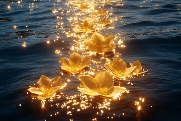 Golden flowers floating on water