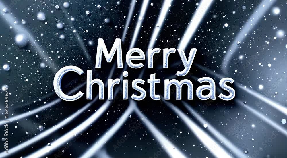 Poster animated merry christmas text with snowfall and light rays background